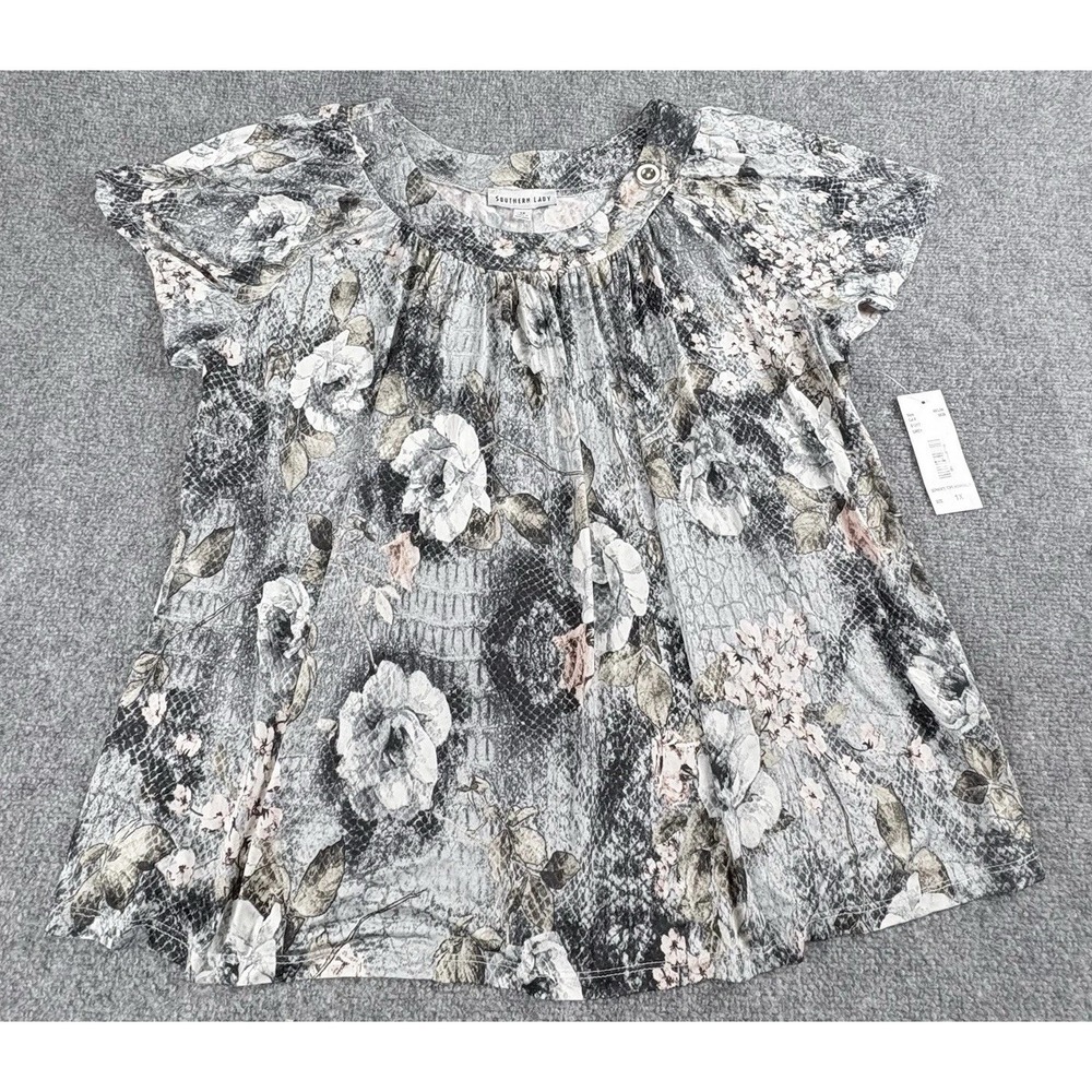 Gray‎ Floral Snake Top Women 1X Whimsigoth Y2K Boho Fairy Dark Romantic Plus NWT